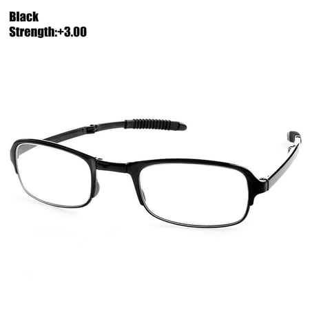 Metal Frame Unisex Magnifying Portable Vision Care Eyewear with Case Folding Eyeglasses Reading Glasses BLACK STRENGTH-300