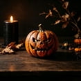 thumbnail image 5 of WUJGXI 4 Styles Resin Halloween Pumpkin Figurine Wrapped & Scary O Face Pumpkin Statues Fall Tabletop For Home Party Fireplace Ornament Decoration, 5 of 6