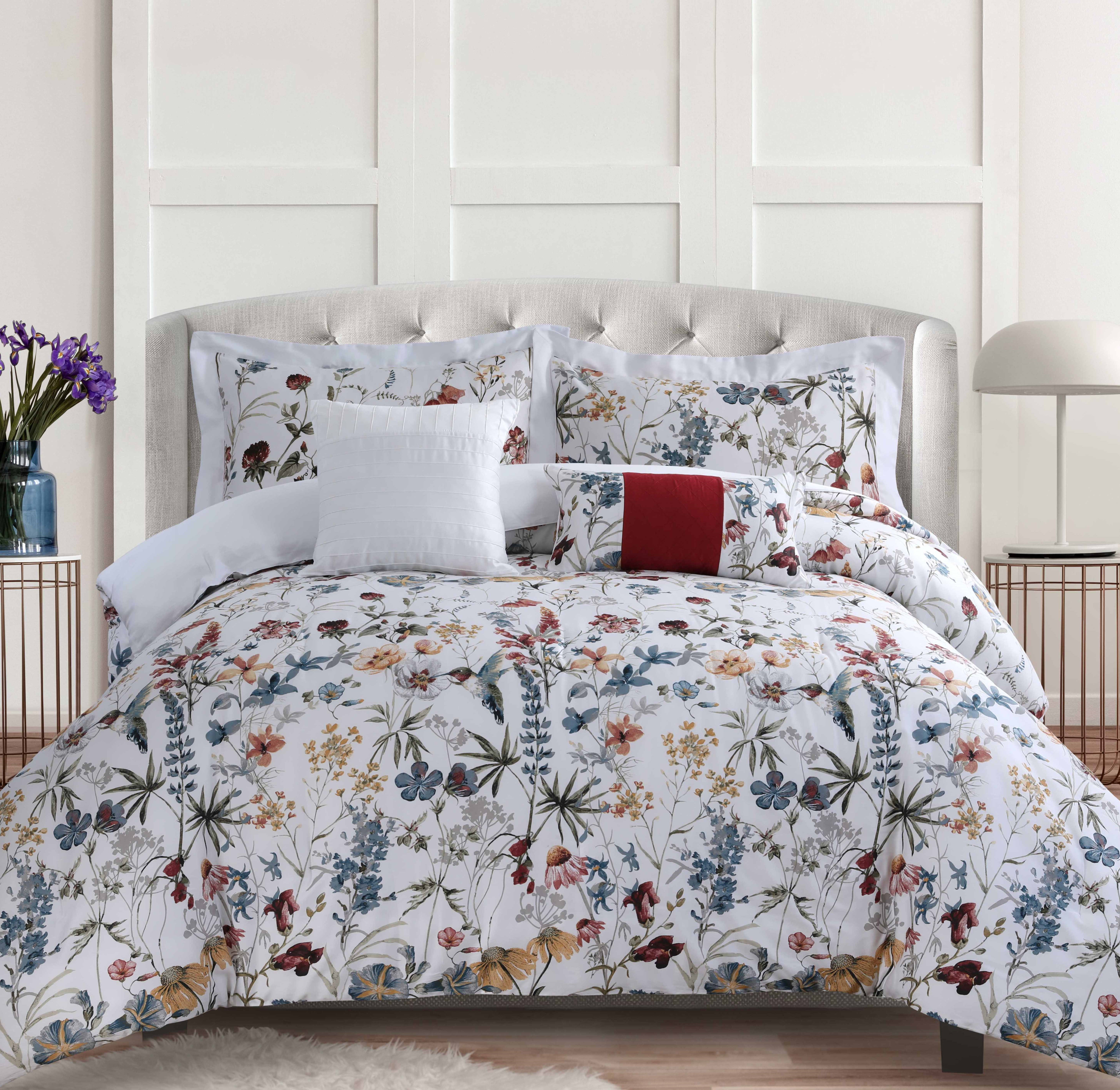 300 Thread Count Floral Bird Print Duvet Cover Quilt Bedding Set With Pillowcase 