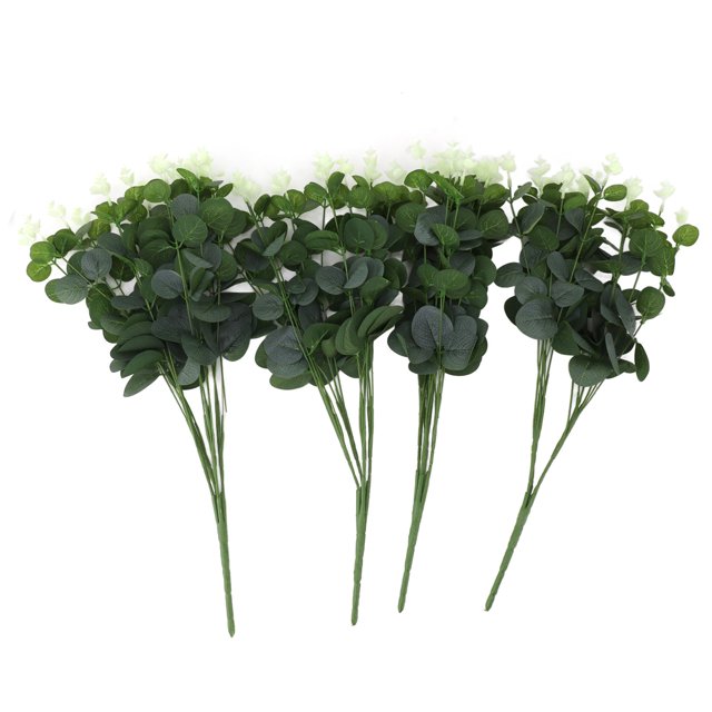 4 hojas artificiales de eucalipto de imitación, ramas de eucalipto realistas y vívidas, decoración para bodas.