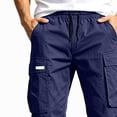 thumbnail image 5 of CQONEPT Mens Capri Cargo Pants Elastic Waist Drawstring Pant Stretch Straight Fit Trousers with Multi Pockets Navy 3XL, 5 of 5