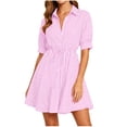 thumbnail image 2 of ClodeEU Women's Collared Button Down Short Sleeve Shirt Dress,Casual Cinched Waist A Line Mini Dress Pink,Women's Plus L, 2 of 6