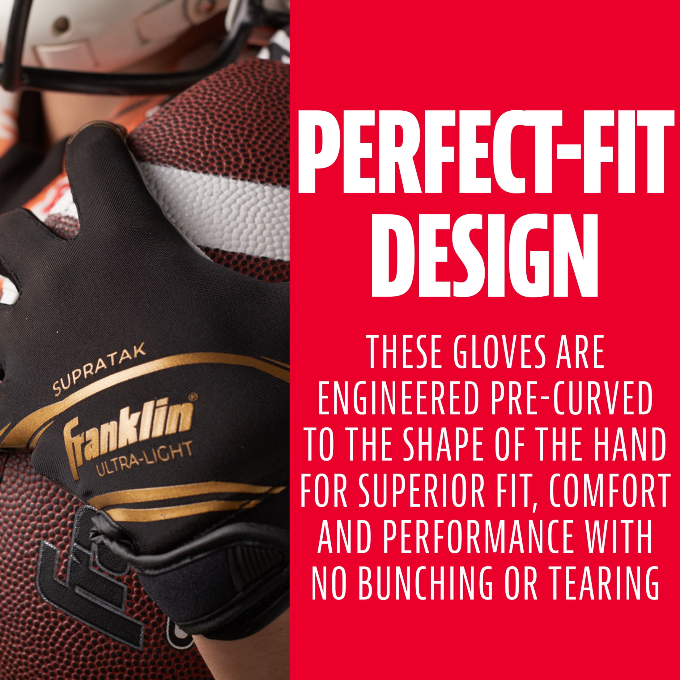 Franklin Sports Supratak Football Receiver Gloves - Black Gold - Adult Small