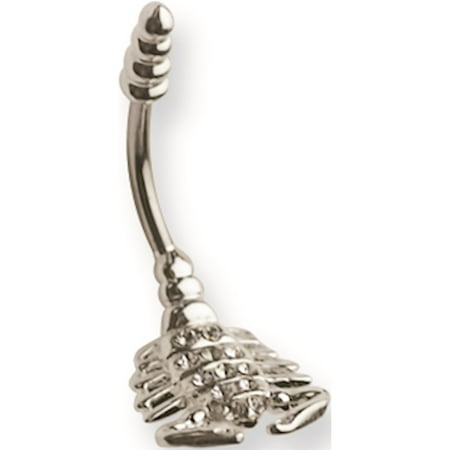 Leslies Fine Designer Stainless Steel 316L SRG GR SSTL 14G 7/16in. Scorpion Clear CZs Belly Ring