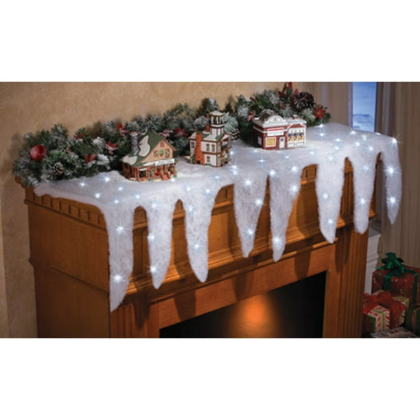 Snow Icicle Lighted Holiday Mantel Scarf