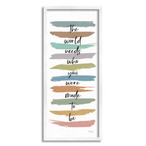 Stupell Industries Who You Were Made To Be Phrase Abstract Stripes Inspirational Painting White Framed Art Print Wall Art, 13 x 30