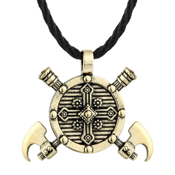PikaLF Axe Necklace for Men, Nordic Viking Axe Shield Pendant Necklace with 19.7” Chain, Vintage Warrior Battle Axe Necklace, Retro Double Axes Totem Amulet Necklace, Punk Jewelry Gift for Men