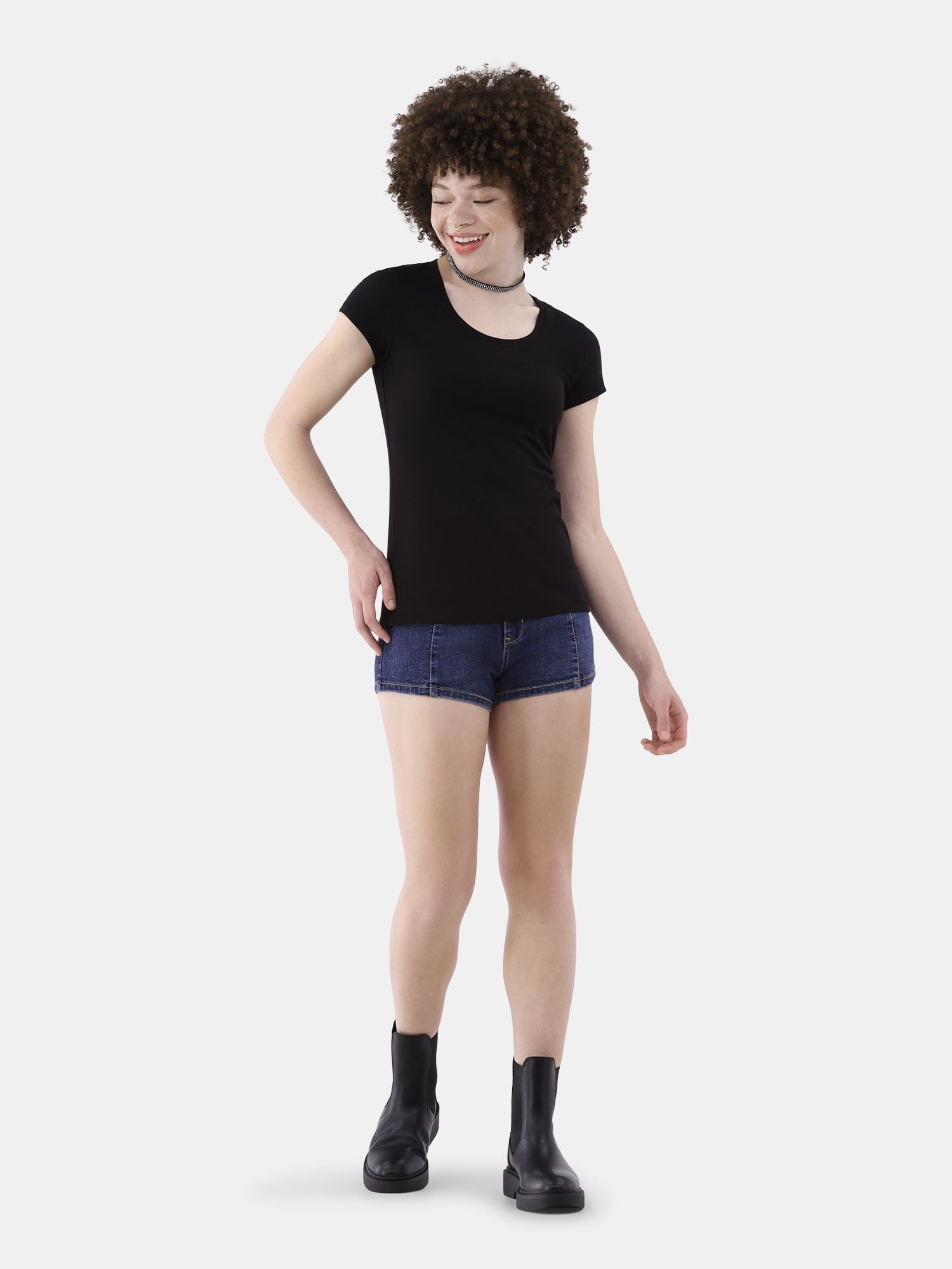 No Boundaries Short Sleeve Scoop Neck Tee, Women's XXS-XXXL
