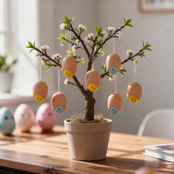 ToyKingdee Easter Eggs Hanging Ornaments, Easter Decorations Eggs Hanging with Bunny Chick Patterns Ribbon for Easter's Party, Spring Tree Decorations