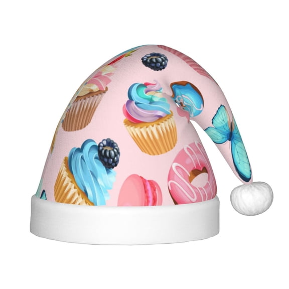 Naloa Cupcakes and Donuts Santa Hat for Kids Baby Christmas Hats,Girls Boys Toddler Plush Xmas Holiday Hat,Luxury Santa Claus Hat