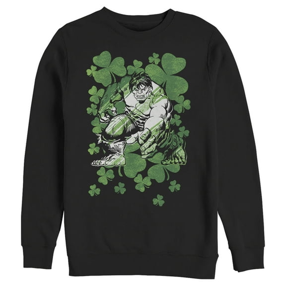 Men's Marvel St. Patrick's Day Hulk Clover Field  Sweatshirt Black Medium
