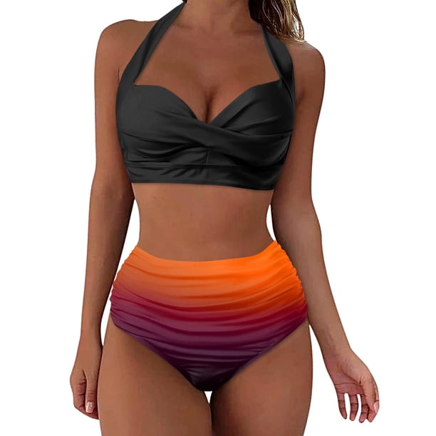 Gibobby Trajes de Baño Mujer Bikini de cintura alta para mujer, bañador Sexy de realce de dos piezas, traje de baño Vintage de dos piezas, conjunto de Bi(Rojo,M)