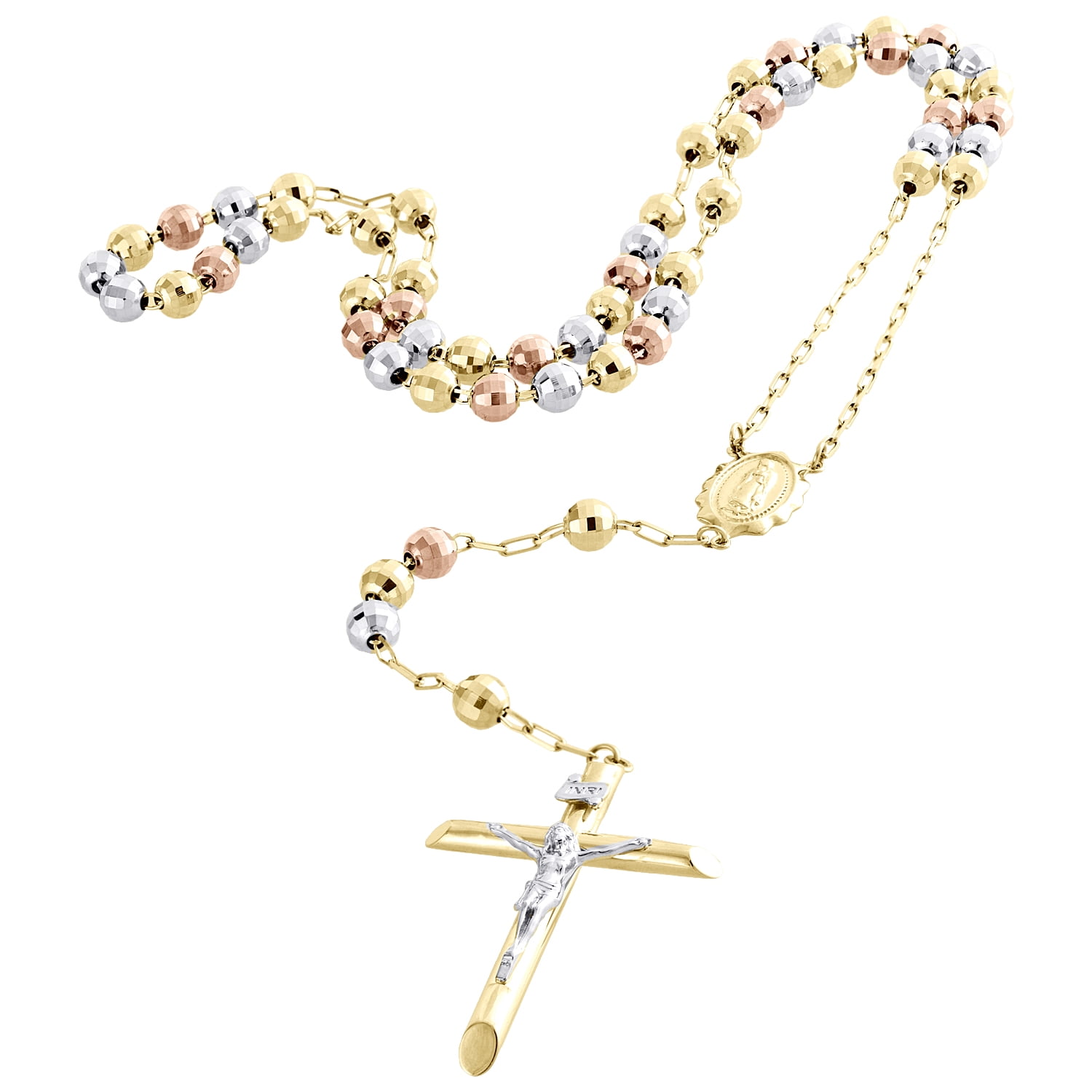 10K Gold Tri-Color Virgin Mary Rosary 