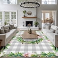 thumbnail image 3 of 5'x7' Area Rugs for Living Room Bedroom, Spring Botanical Washable Rug Carpet Runner Indoor Outdoor, Garden Birds Floral Leaves Gray Plaid Non Slip Floor Mats Area Rug for Kitchen, Nursery, 3 of 8
