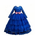 thumbnail image 5 of Girls Maxi Gown Lace Long Sleeve Cinched Bow Belted A-Line Dress Tween Elegant Fluffy Mesh Tiered Layered Evening Dresses Blue 9-10 Years, 5 of 7