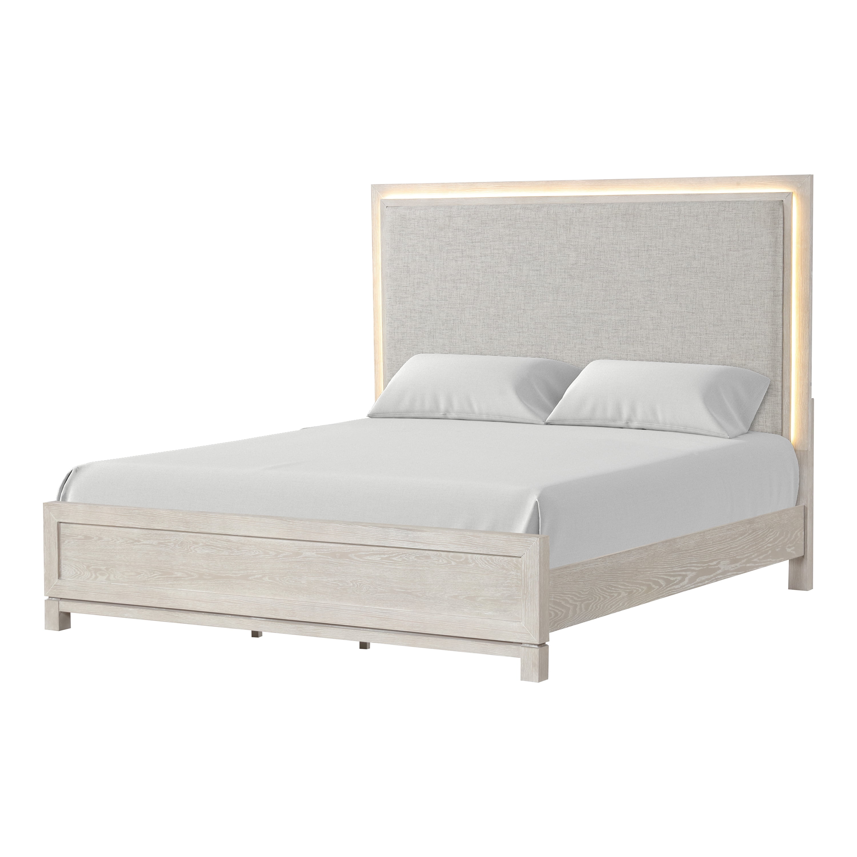 Furniture of America Sagnet Solid Wood Panel Bed with LED, Queen, Weathered Gray