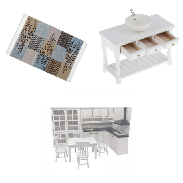 Muebles Hechos para 1:12, de Comedor, Silla, , Armario, Papelera de con Decoración de Alfombra, Esce