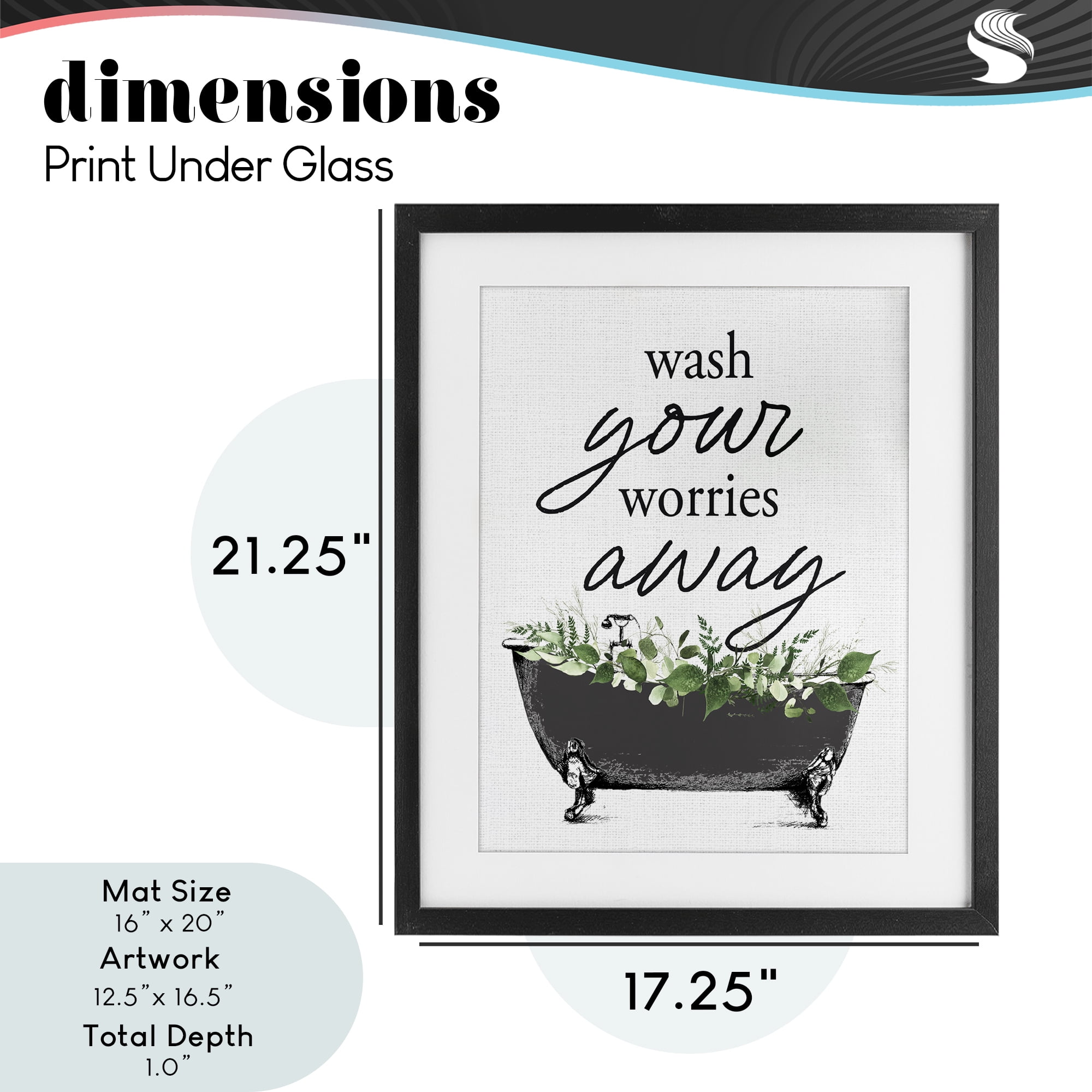 Wash Worries Away Herbs Black Framed Print Under Glass, design by Lettered and Lined