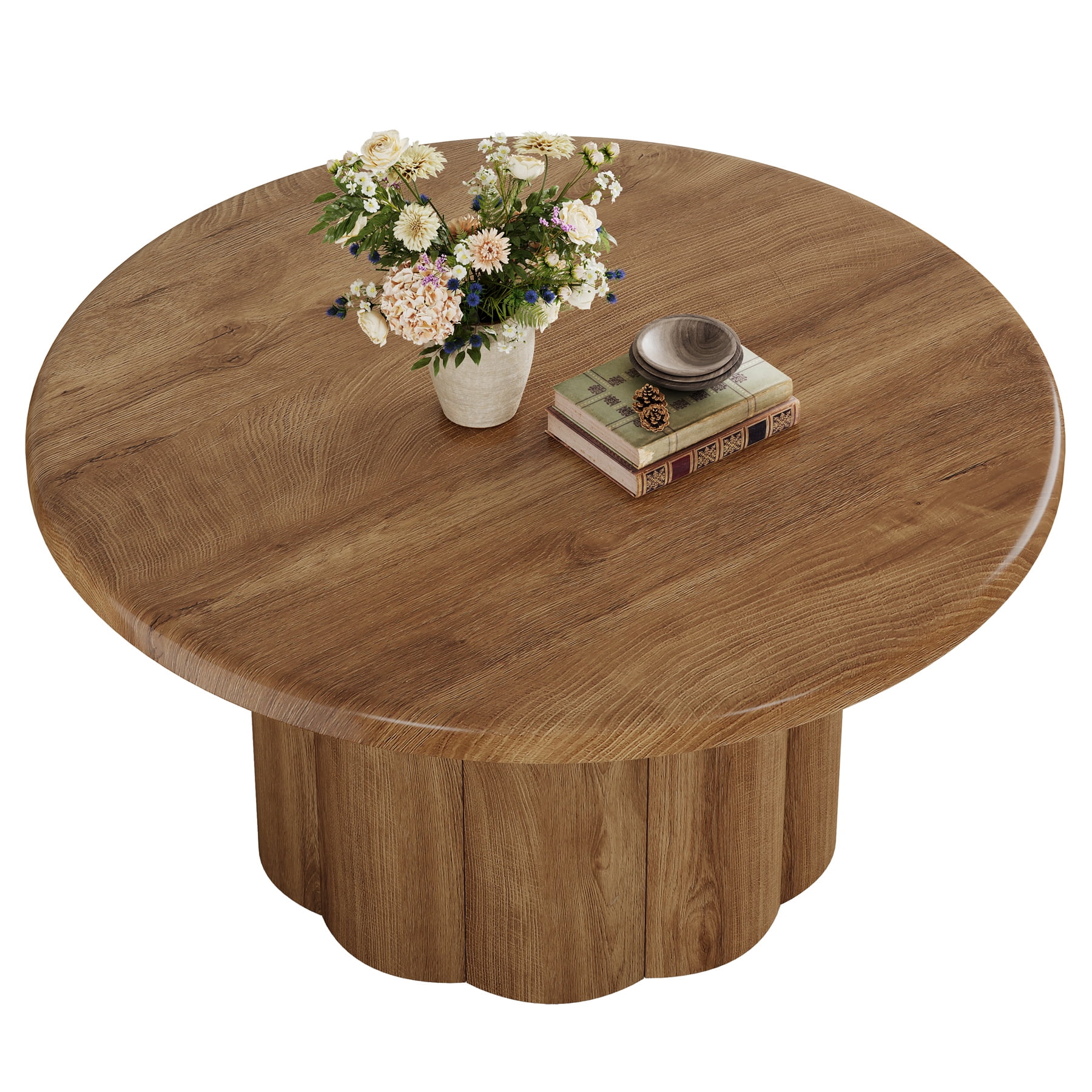 Tribesigns Round Coffee Table, 31.5" Cocktail Table with Fluted Drum Base, Circle Table for Living Room