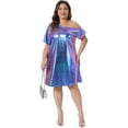 thumbnail image 3 of DARING DIVA Women's Plus Metallic Off the Shoulder Party Clubwear Dress 2X Purple, 3 of 6