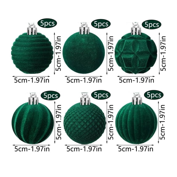 Tiitstoy 30 Pcs Velvet Christmas Ball Ornaments Green Flocked Christmas Ornaments for Tree Plastic Balls Xmas Decorative Hanging Ornaments Flocked Velvet