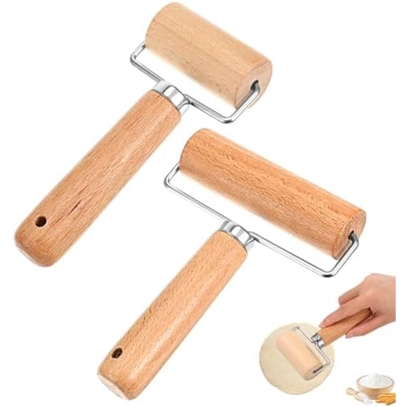 2 Pcs Baking Wooden Rolling Pins Non-Stick Baker Pastry Roller Set T-shape Pizza Dough Roller Pin for Tortilla Cookie Dumpling Home Kitchen Baking Cooking
