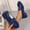 #135-Blue, variant on Women's Fashion Casual Versatile Round-Toe British Style Loafers - Glossy Leather Mid-Heel Shoes with Metallic Decors for Trendy Outfit Combinations