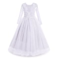 thumbnail image 3 of IBTOM CASTLE Flower Girls 3/4 Sleeve Deep V-Back Tulle Vintage Lace Wedding Party Long Dress Princess Communion Pageant Maxi Gown 2-3 Years White, 3 of 5