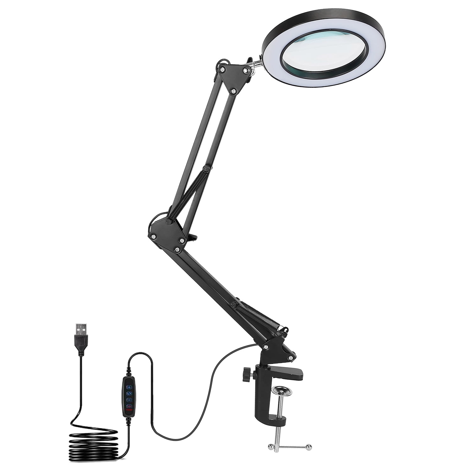 G.peh 10x Magnifying Glass Desk Light Magnifier LED Lamp Reading Lamp with Base& Clamp, Size: 2 in, Black