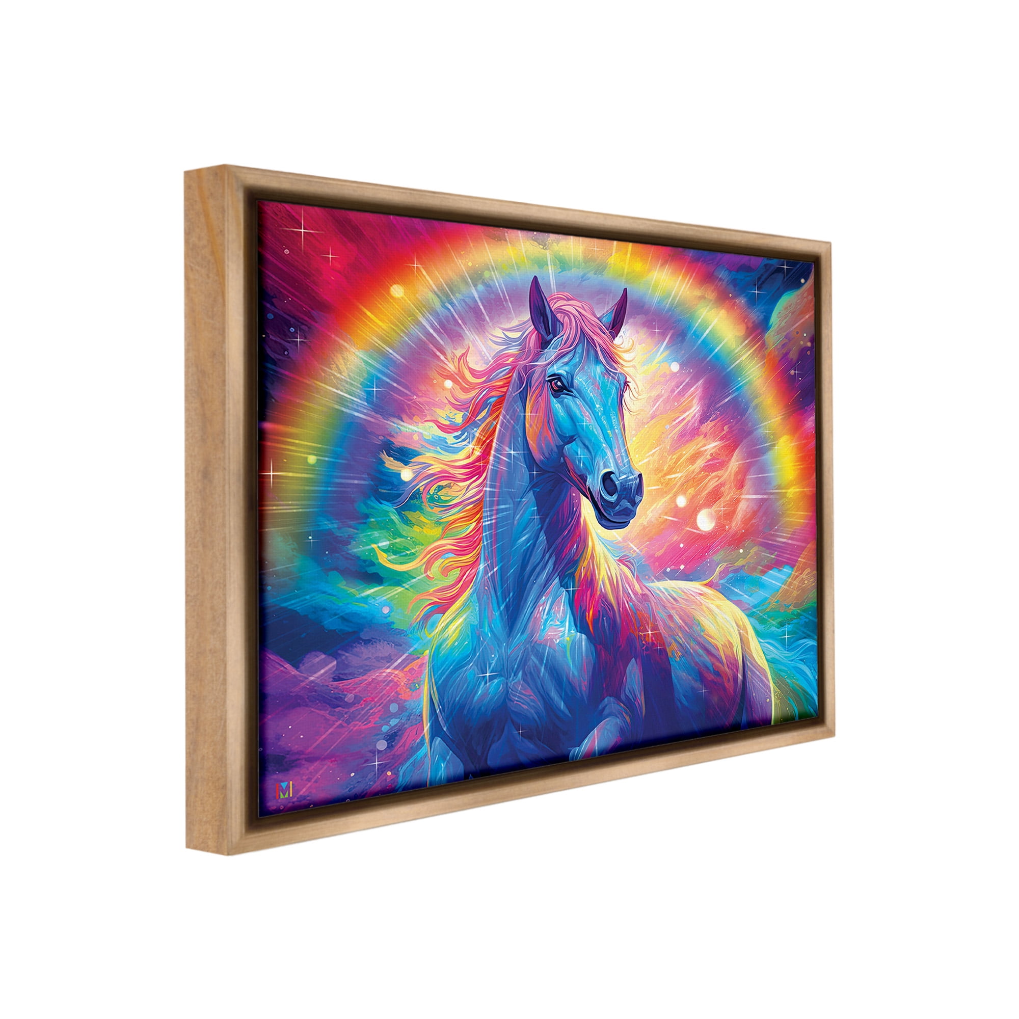 Stupell Industries Vivid Rainbow Horse Animals & Insects Painting Brown Floater Framed Canvas Art Print Wall Art, 21 x 17