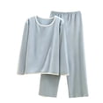thumbnail image 2 of Blmnix Pajamas for Women Petite Pajamas Sleepwear Sets Warm Pajamas Sleepwear Full Long Sleeve Crew Neck Blue Wide-Leg Womens Pajamas Set,L, 2 of 6