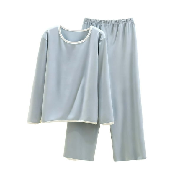 SuTry Womens Casual Sleepwear Set Soft Cozy Loose Long Sleeve Round Neck Solid Color Pajama Home Loungewear Pajamas for Women Set(Blue,XL)