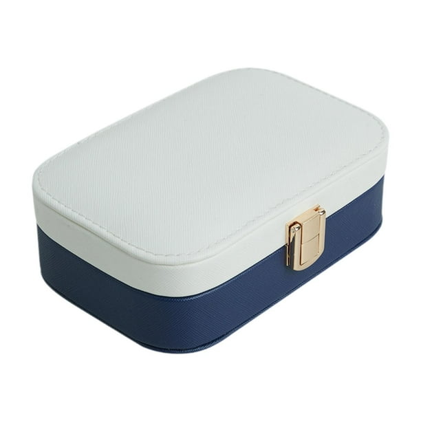 Joyero con espejo para mujer, estuche de viaje para pendientes, pulseras y anillos. Blanco Azul
