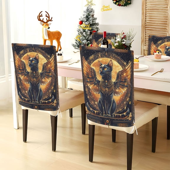 YAZAOO Chair Covers Set Home Kitchen Black Wing Cat Party Decor Seat Back Cover Protector