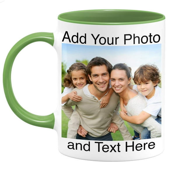 Custom Photo Coffee Mugs - Personalized Coffee Mugs with Photo and Text, Customized Ceramic Coffee Mug - Customizable Mug, Funny Mug, Personalized Gifts, Custom Mug with Photo and Text - 11oz Green