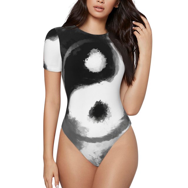 Balery Yin And Yang Body de cuello redondo de manga corta para mujer Tops de manga corta Tops básicos-Medium