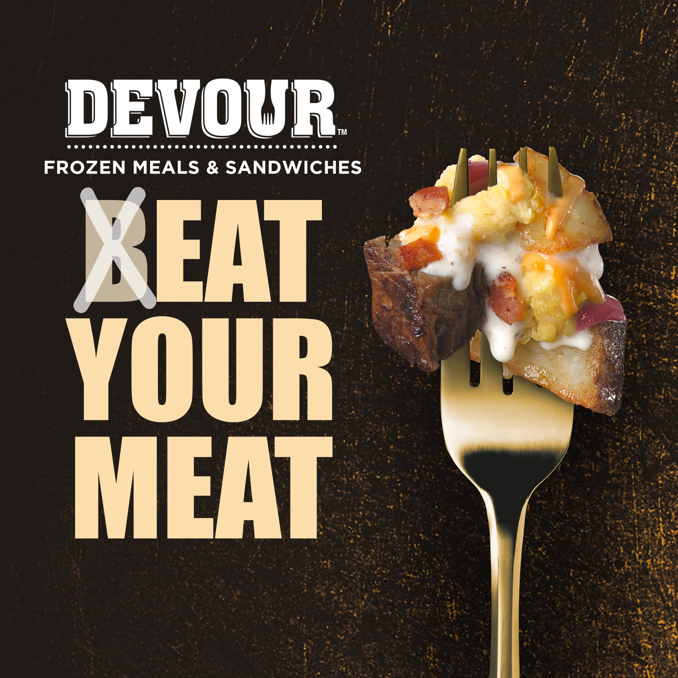 DEVOUR All Day Breakfast Steak N' Eggs with Smoked Bacon, Potatoes, Cheddar Cheese & Creamy Gravy Frozen Meal, 9 oz Box