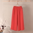 thumbnail image 4 of Lumtrix Cotton Linen Wide Leg Capri Pants for Women Casual Summer Cropped Pant with Pockets Elastic Waist Beach Lounge Trousers for Work Travel Vacation Red 2XL, 4 of 4