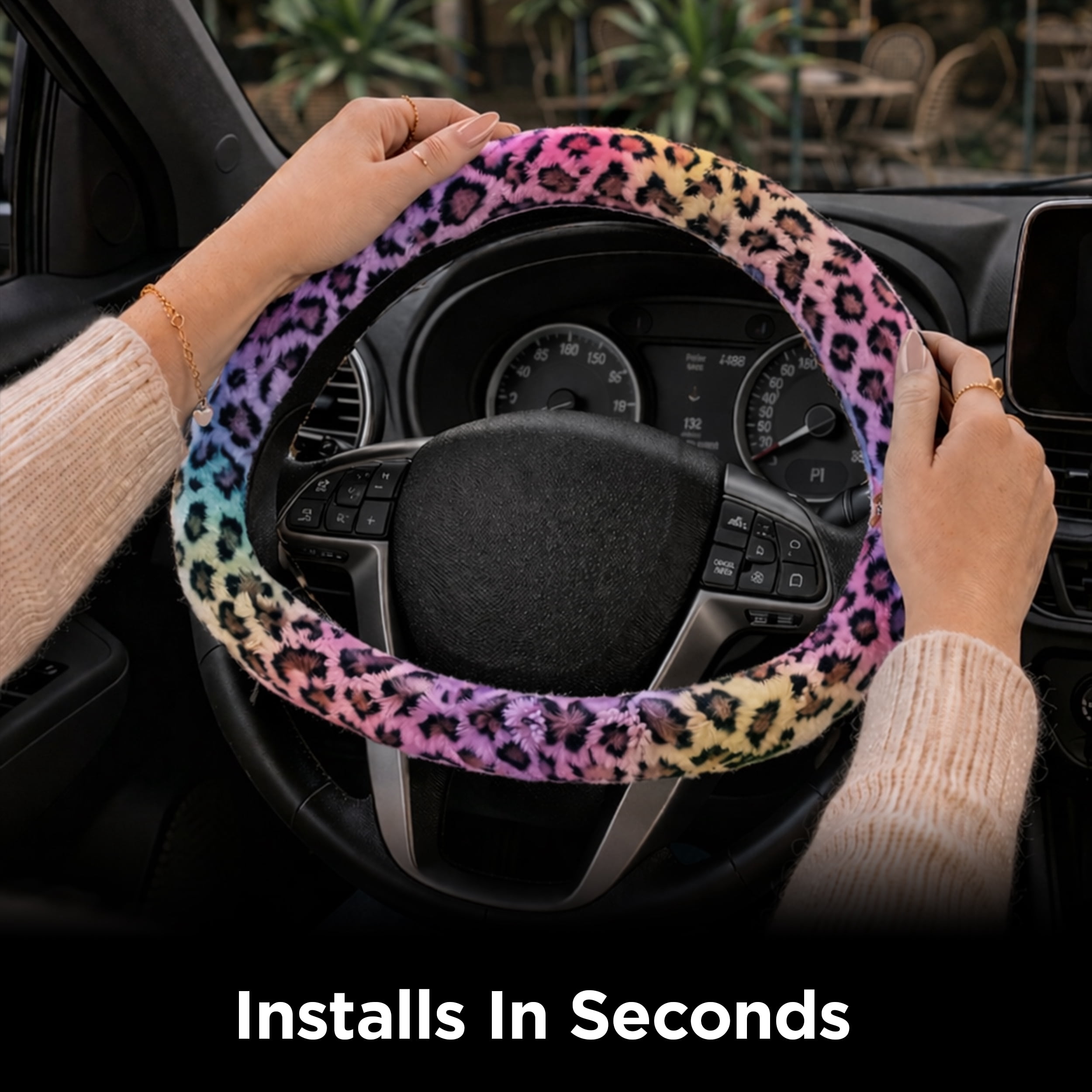 Auto Drive Leopard Print Steering Wheel Cover for Cars, Trucks, and SUVs, Multicolor