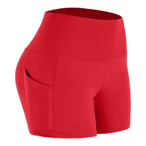 DeHolifer High Waist Yoga Shorts for Women's Tummy Control Fitness Athletic Workout Running Shorts Red M