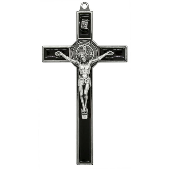 5.25 Silver-Tone St. Benedict Crucifix with Brown Enamel Inlays