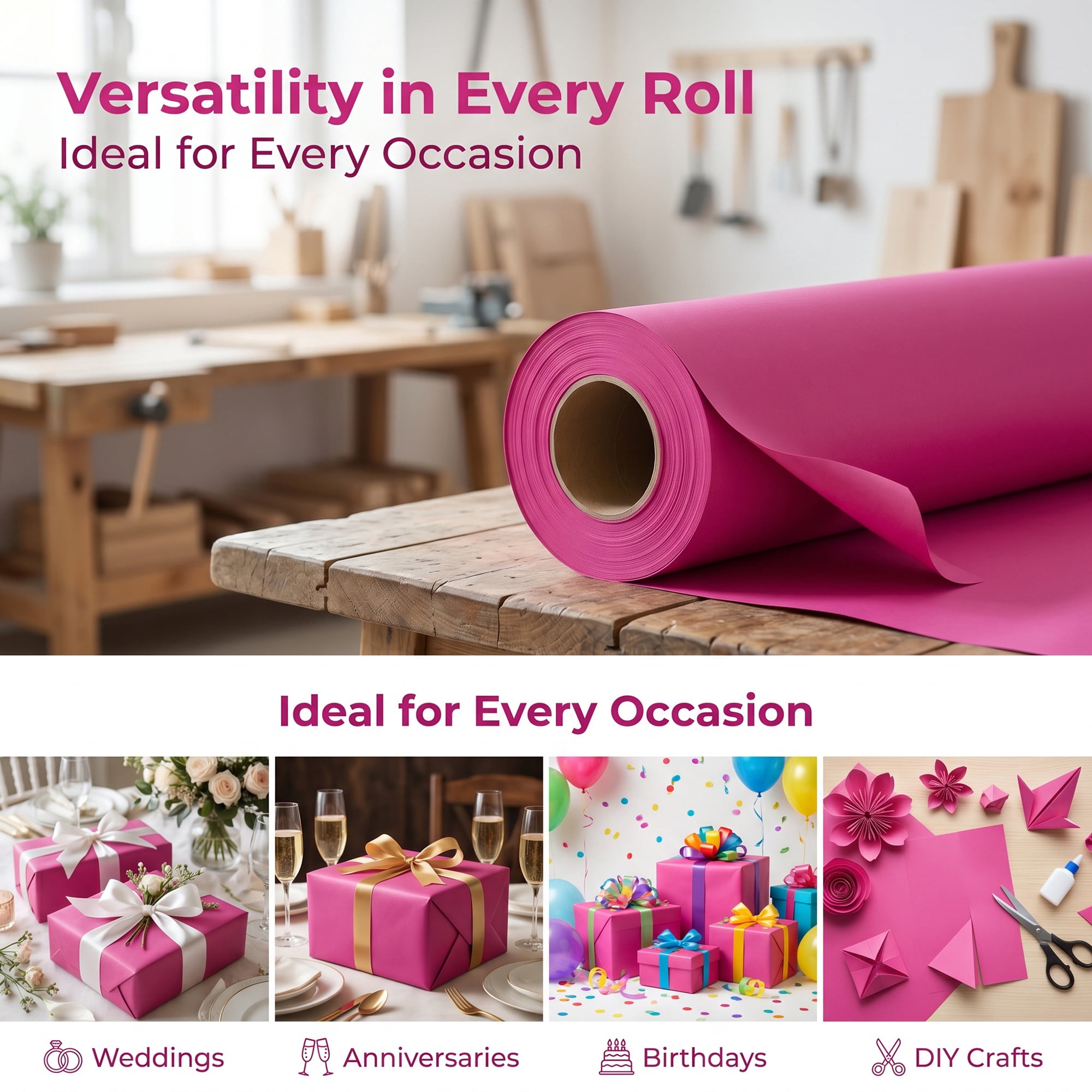Unique Bargains Gift Wrapping Paper Anti-Tear Giant Matte Sheets Rose Pink 39.4" x 27.6"