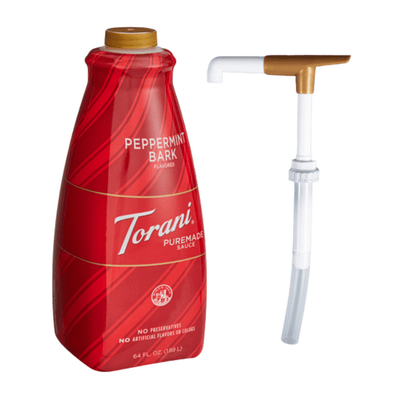 Torani Puremade Peppermint Bark Flavoring Sauce 64 fl. oz. Bonus Squeeze Pump