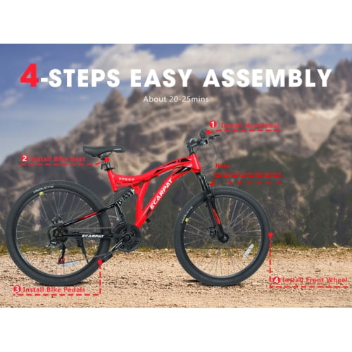 HTW 26" Mountain Bike – 21-Speed Full Suspension, Disc Brakes, Alloy Rims, All-Terrain for Adults Men & Women