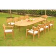 thumbnail image 6 of Teak Dining Set: 10 Seater 11 Pc: Large 117" Oval Table & 10 Montana Stacking Captain/Arm Chairs Outdoor Patio Grade-A Teak Wood WholesaleTeak #WMDSMTw, 6 of 7