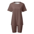 thumbnail image 5 of Workout Sets for Women Shorts Short Sleeve Crewneck Oversized T Shirt and Legging Shorts 2 Piece Matching Set Gym Yoga Set, 5 of 6