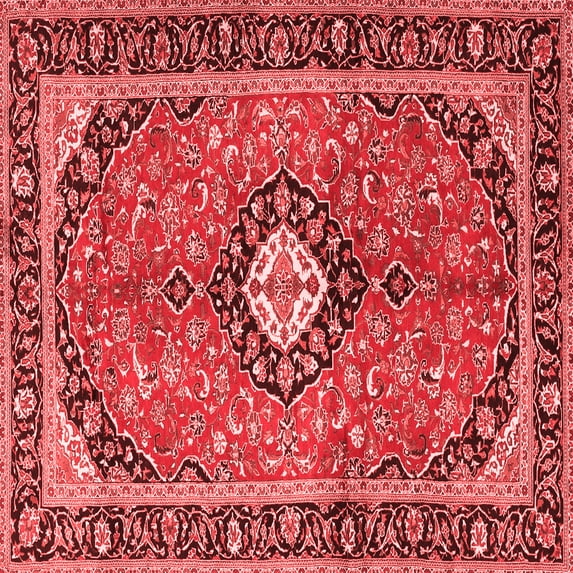Ahgly Company Indoor Square Medallion Red Traditional Area Rugs, 4' Square