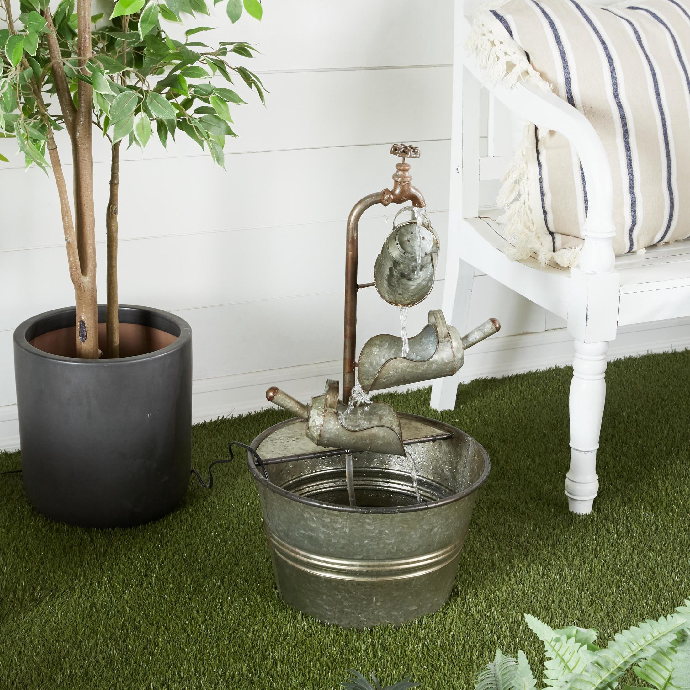 DecMode Gray Fountain Indoor Outdoor Decor with Watering Cans