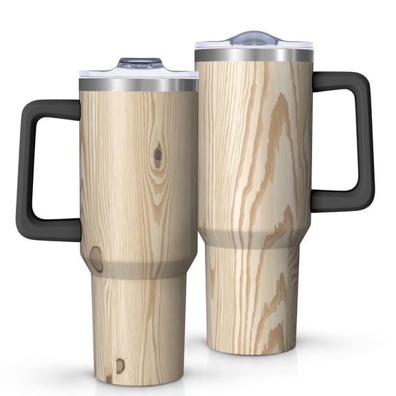 40oz Tumbler with Handle and Straw, Vacuum Insulated Stainless Steel Travel Mug, Fits Car Cup Holder, Wood Print