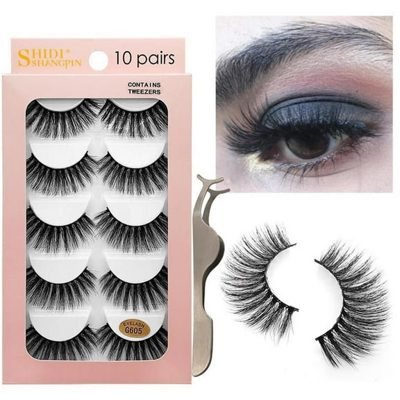 Kokovifyves 10 Pair 3D False Eye Lashes Wispy Cross Extension Eyelashes Set False Eyelashes Thick Eyelashes